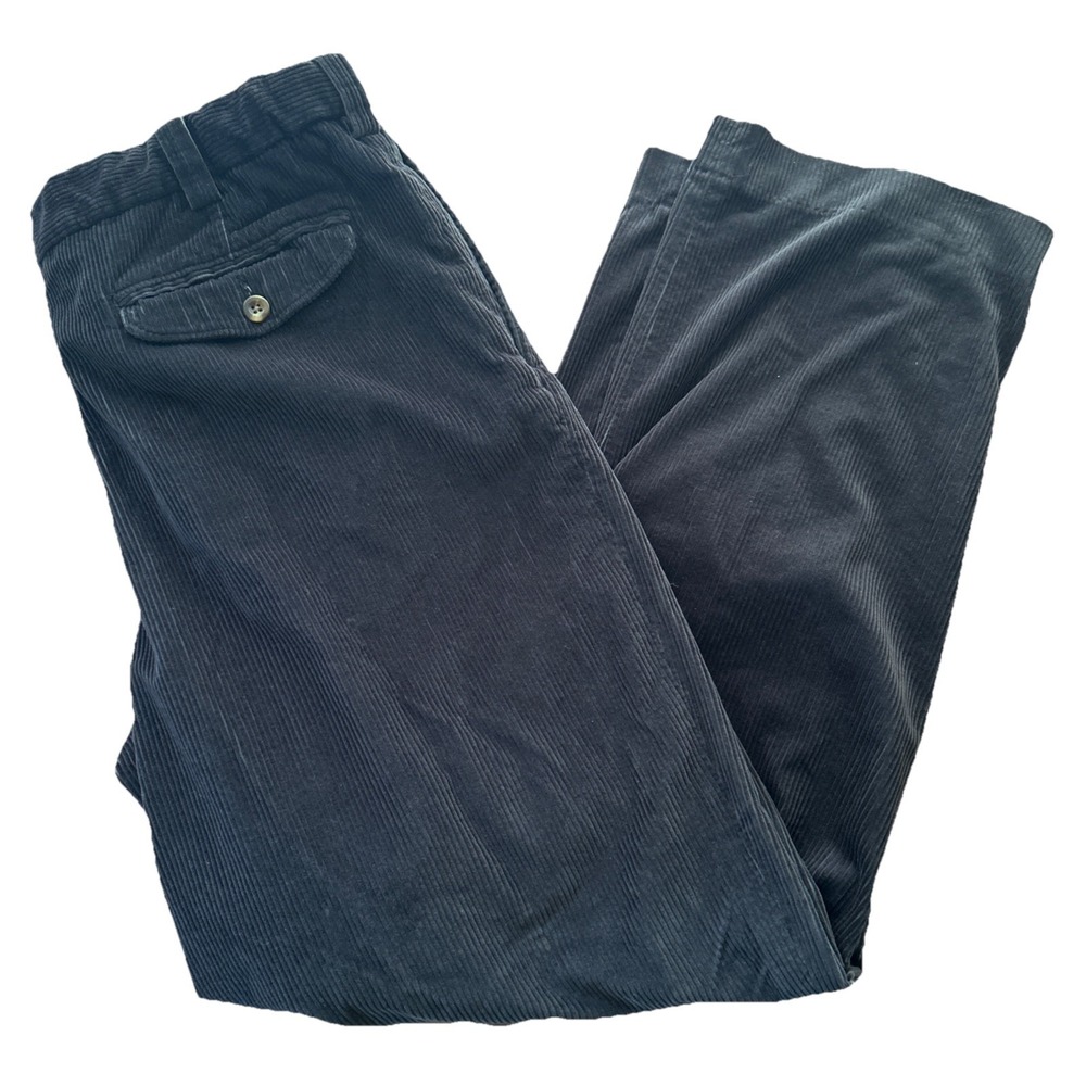 LL Bean Comfort Waist Mens 36x32‎ Black Pleated Adjustable Corduroy Pants EUC